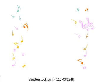 Music Notes Flying Chaos Vector Confetti. Trendy Music Symbols Poster Background Elements. Vector Border, Melody Trail, Celebration Night or Concert Notes. Modern Funky Sheets Chaos Texture.