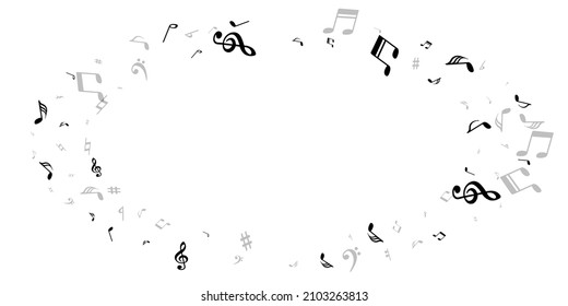 Music notes flying vector backdrop. Symphony notation signs placer. Disco music pattern. Abstract notes flying elements with treble clef. Party flyer graphic design.