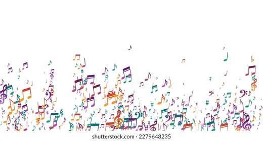 Music notes flying vector backdrop. Symphony notation elements explosion. Dance music pattern. Vintage notes flying signs with pause. Concert poster backdrop.