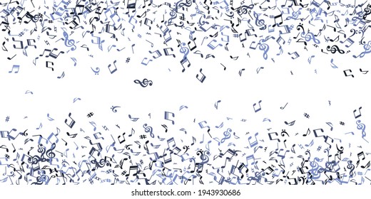 Music notes flying vector background. Sound composition elements explosion. Festival music pattern. Grunge notes flying elements with sharp. Concert poster background.