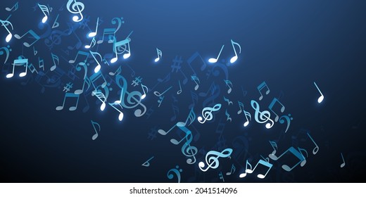 Music notes flying vector background. Symphony notation elements burst. Radio music pattern. Modern notes flying elements with bass clef. Banner graphic design.