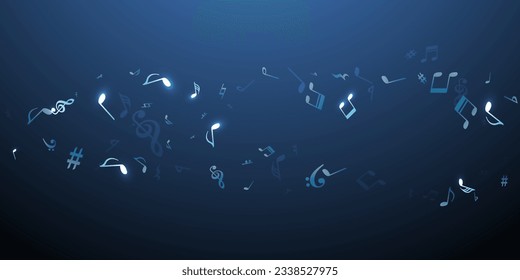 Music notes flying vector background. Melody notation signs explosion. Dance music wallpaper. Funky notes flying signs with pause. Album cover background.