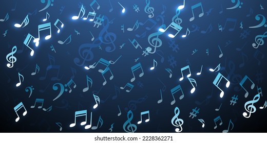 Music notes flying vector illustration. Melody notation signs placer. Radio music pattern. Funky notes flying elements with treble clef. Concert poster background.