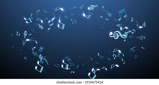 Music notes flying vector pattern. Sound composition signs swirling. Digital music pattern. Retro notes flying silhouettes with sharp. Birthday card graphic design.