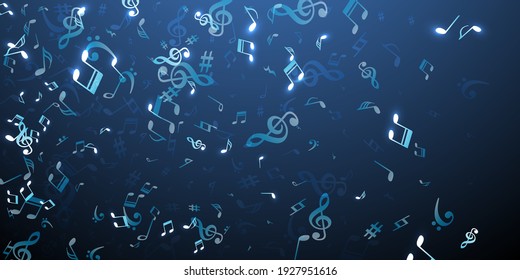 Music notes flying vector pattern. Audio recording signs swirling. Party music concept. Vintage notes flying signs with pause. Banner background.