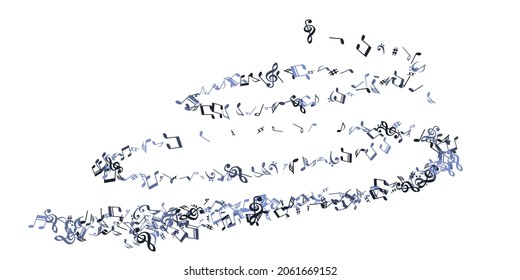 Music notes flying vector wallpaper. Song notation signs swirling. Party music pattern. Doodle notes flying silhouettes with sharp. Concert poster graphic design.