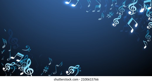 Music notes flying vector wallpaper. Audio recording elements burst. Digital music concept. Grunge notes flying elements with bass clef. Concert poster background.