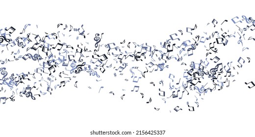 Music notes flying vector wallpaper. Song notation signs placer. Festival music wallpaper. Creative notes flying silhouettes with treble clef. Birthday card graphic design.