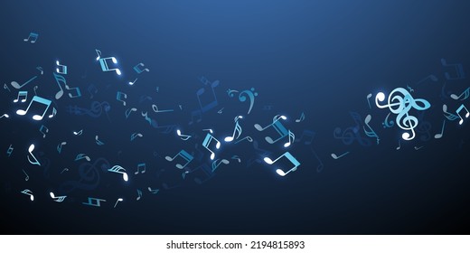 Music notes flying vector wallpaper. Sound composition signs burst. Radio music illustration. Modern notes flying elements with treble clef. Concert poster background.