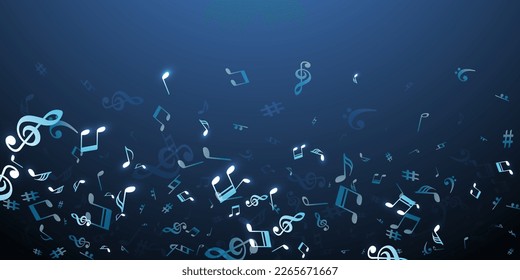 Music notes flying vector wallpaper. Melody recording signs scatter. Disco music wallpaper. Creative notes flying silhouettes with sharp. Banner graphic design.