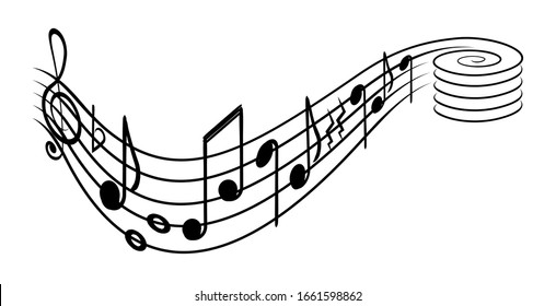 Music notes and g-clef on а music staff, decorative element for your design.
