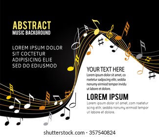 Music notes gold on a black background