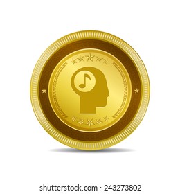 Music Notes Golden Vector Icon Button