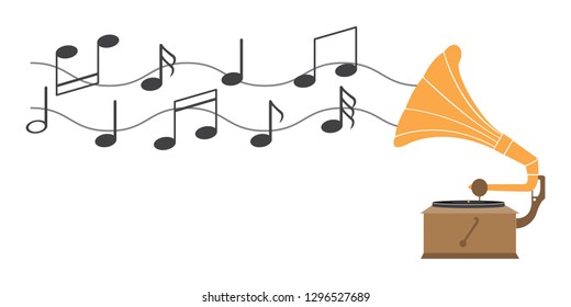 music notes and gramophone concept. blank text area. vector illustration.
