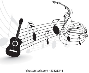 Music notes with guitar player for design use, vector illustration