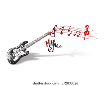 Music notes with guitar player for design use, vector illustration
