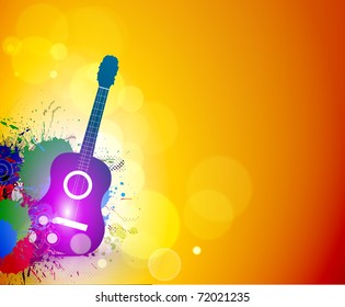 Music notes with guitar player for design use, vector illustration