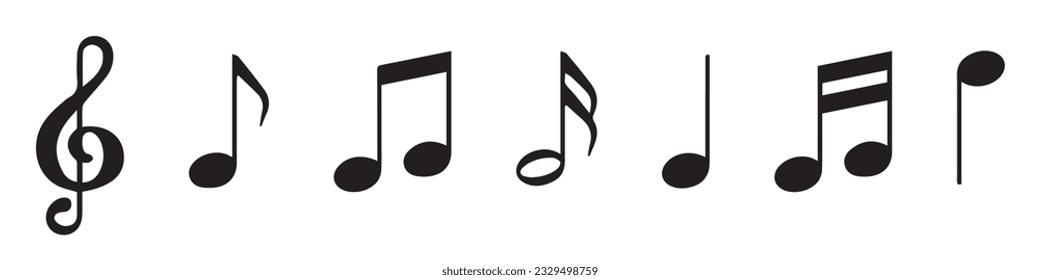 Music notes hand drawn black signs vector set. Isolated hand-drawn music note icons on white background