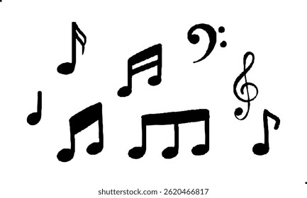 Music notes hand drawn black signs vector set