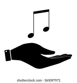 Music notes in hand icon, care symbol vector illustration. Flat design style