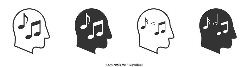 Music notes in the head. Music from brain. Vector illustration.