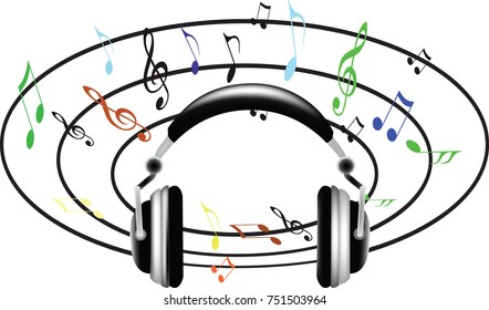 music notes with headphones for music