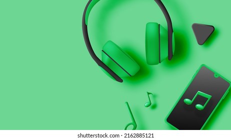 Music notes and headphones with melody or tune 3d realistic vector icon for musical apps and websites background vector illustration