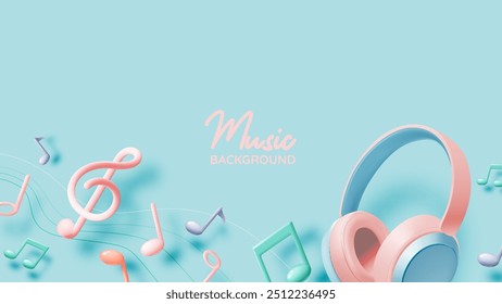 Notas musicais e fones de ouvido com melodia ou sintonia ícone vetorial realista 3d para aplicativos musicais e sites ilustração vetorial de fundo