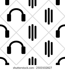 Music notes and headphones, musical seamless pattern, vector illustration.