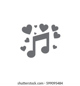 music notes and heart, melody of Love icon on white background. Vector illustration