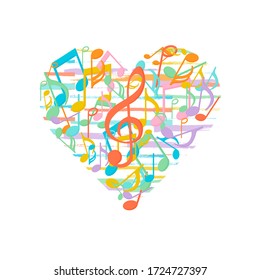 Music notes in a heart shape. Decorative design element. Vector illustration