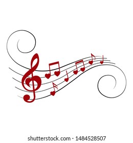Music notes heart shape, musical design elements, vector illustration.
