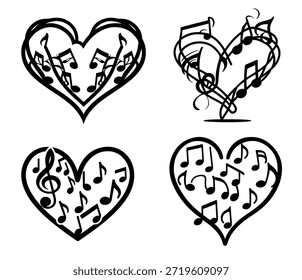 Notas Musicales en Forma de Corazón - Ilustración vectorial de Amor Musical