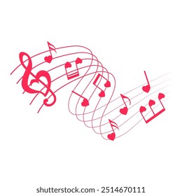 Music notes, heart shape, vector illustration.