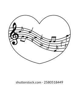 Music notes in heart shape, vector illustration.