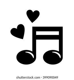 Music - notes and heart. Vector icon. Black and white illustration.