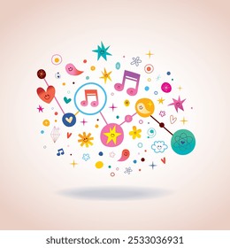 music notes hearts and dots abstract art illustration