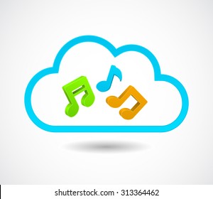 icono de notas de música 3d en marco de nube abstracto