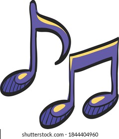 Icono de notas musicales en el dibujo a color. Hojas musicales de señas de crotchet de quaver