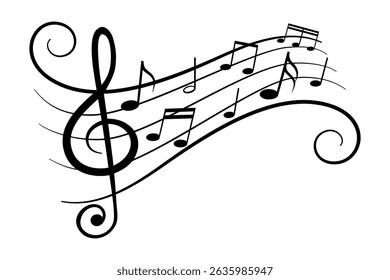 Music notes icon with curves. Vector illustration design.