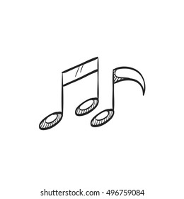 Music notes icon in doodle sketch lines. Musical sheets sign crotchets quaver