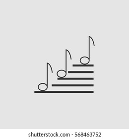 Music notes icon flat. Black pictogram on grey background. Vector illustration symbol