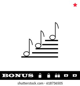 Music notes icon flat. Black pictogram on white background. Vector illustration symbol and bonus button open and closed lock, folder, star