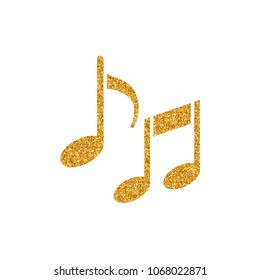 Music notes icon in gold glitter texture. Sparkle luxury style vector illustration.