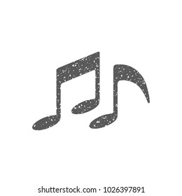 Music notes icon in grunge texture. Vintage style vector illustration.