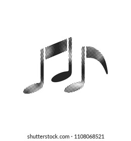 Music notes icon in halftone style. Black and white monochrome vector illustration.