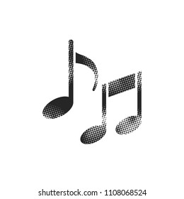 Music notes icon in halftone style. Black and white monochrome vector illustration.
