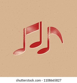 Music notes icon in halftone style. Grunge background vector illustration.