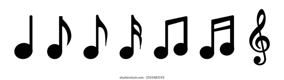 Music notes icon isolated set. Musical key icons.  Song, melody or tunes flat icon vector. Set of musical notes icon vector illustration on white background.