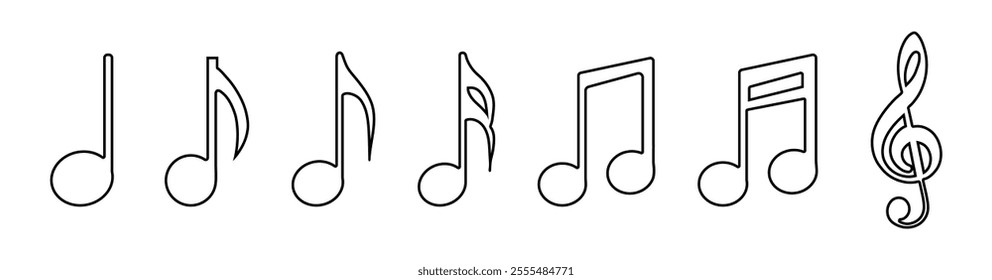 Music notes icon isolated set. Musical key icons.  Song, melody or tunes flat icon vector. Set of musical notes icon vector illustration on white background.